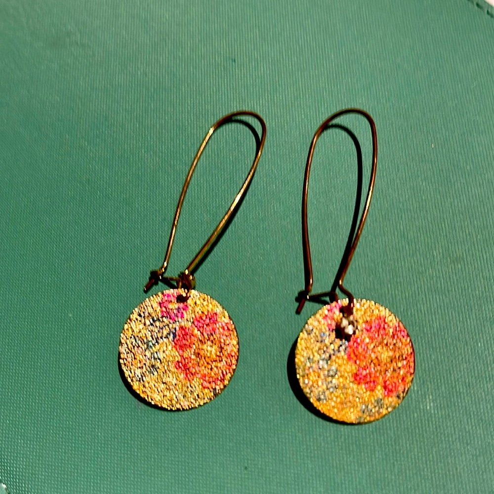 Drop earrings -Gold with red flower/green stem- $6